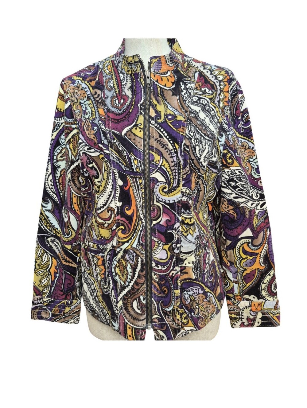 Vintage Chicos Size 2 (L) Corduroy Zip Front Jacket
